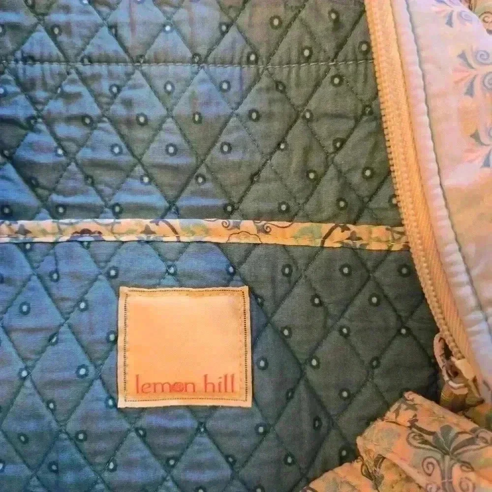 Lemon Hill Cotton Quilted Tote Bag Blue Green White